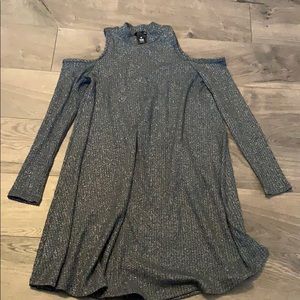 Aqua shiny sparkly off the shoulder dress